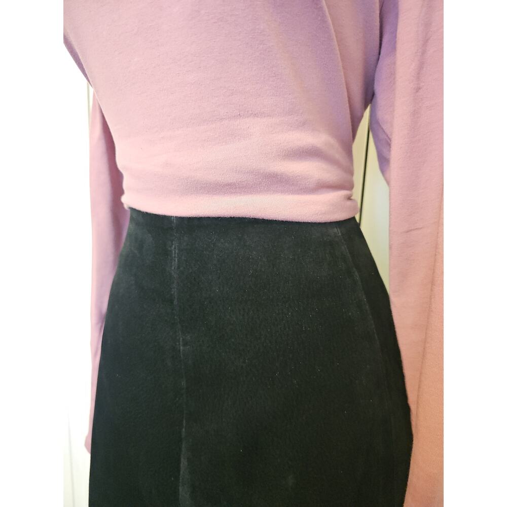 Overland Suede Leather A-Line Maxi Skirt Womens 10 Black - Picture 11 of 12